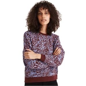 Madewell Maroon and Light Blue Abstract Crewneck Sweatshirt L